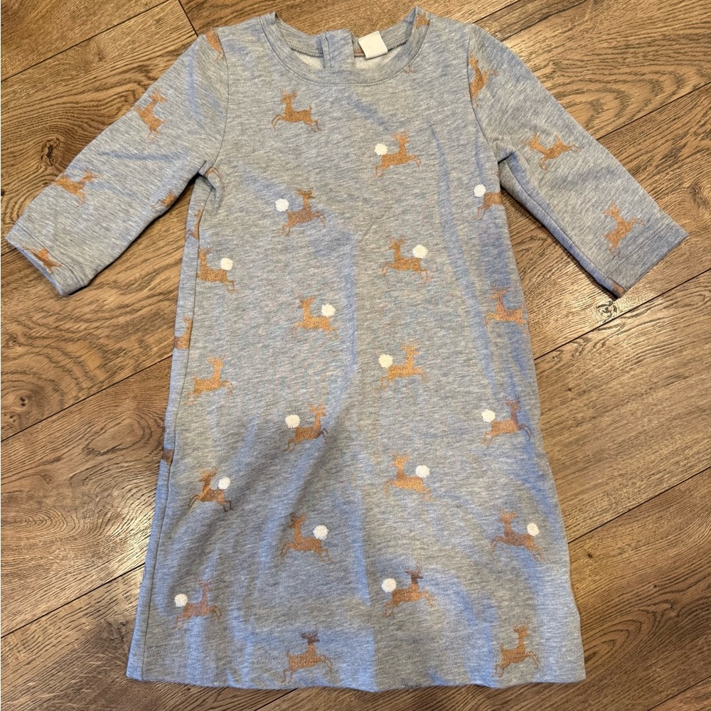 GAP Girls Heather Gray with Gold Reindeer Patterned Kids Dress